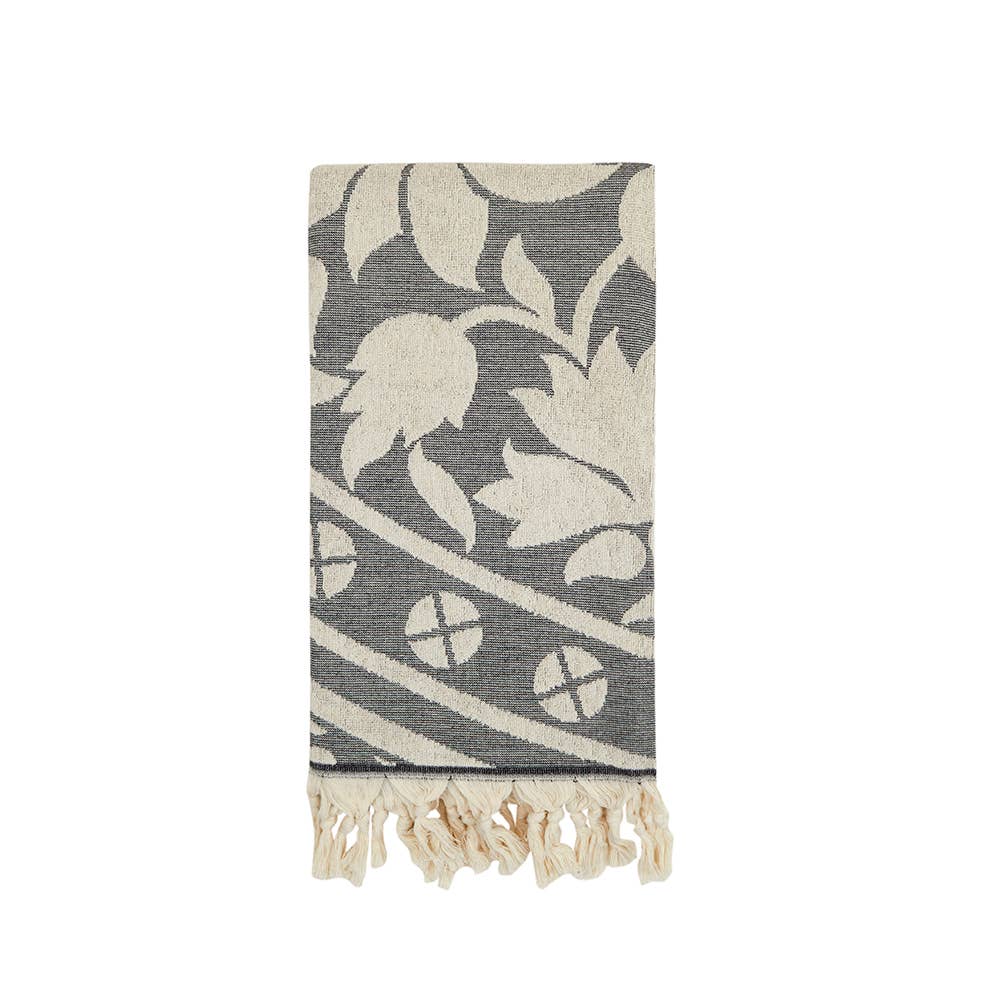 Mandala Turkish terry towel with a large woven medallion, 36x66 in | Kikoya
