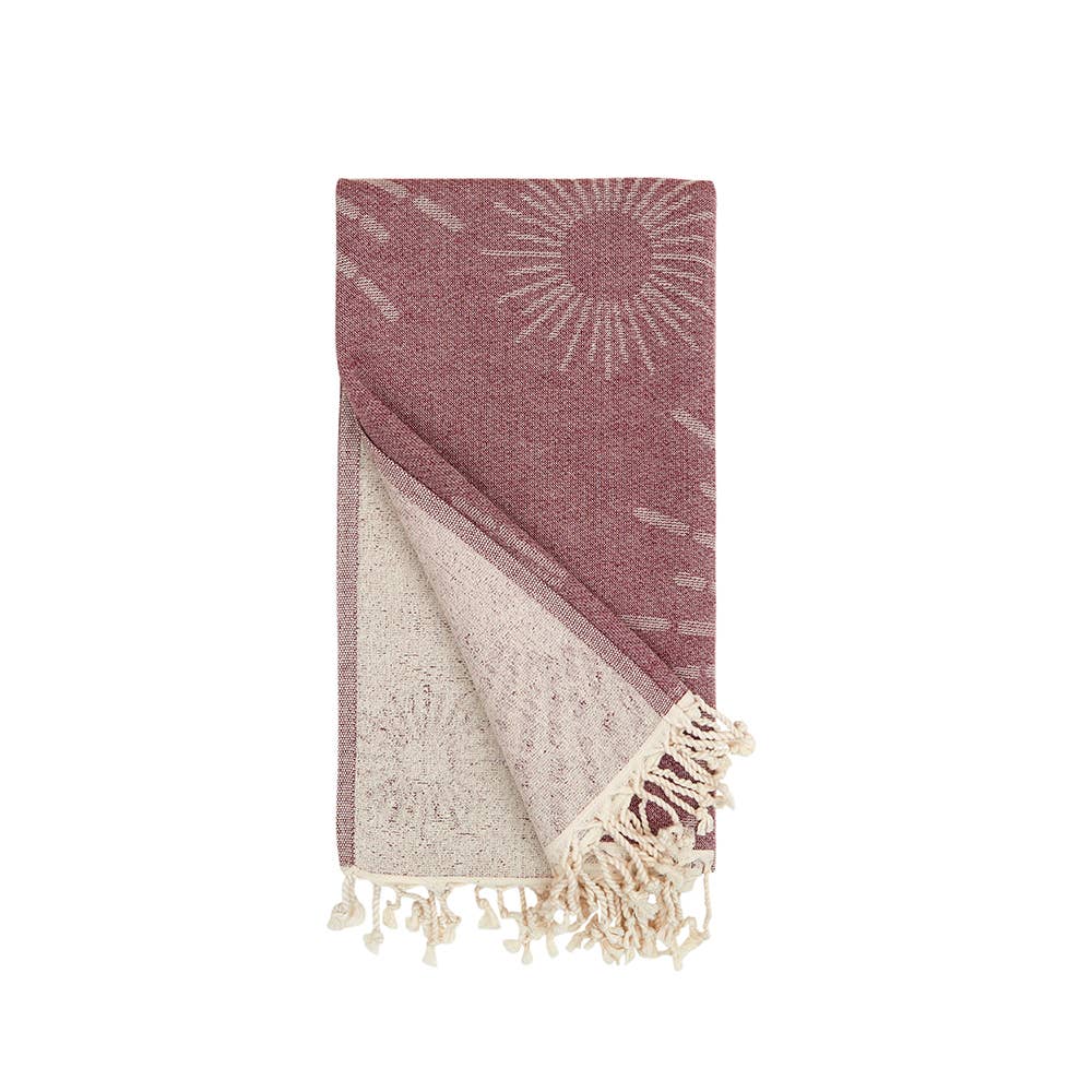 Sunbright terry-backed Turkish towel with woven sunburst jacquard, 35x70 in | Kikoya