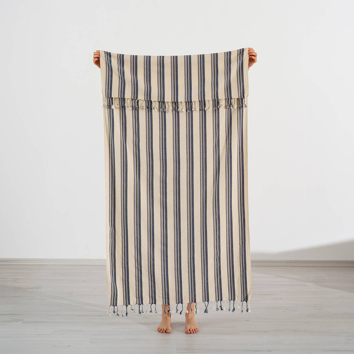 Hammam Turkish Peshtemal Towel – Grey & Blue Stripe, 100% Cotton