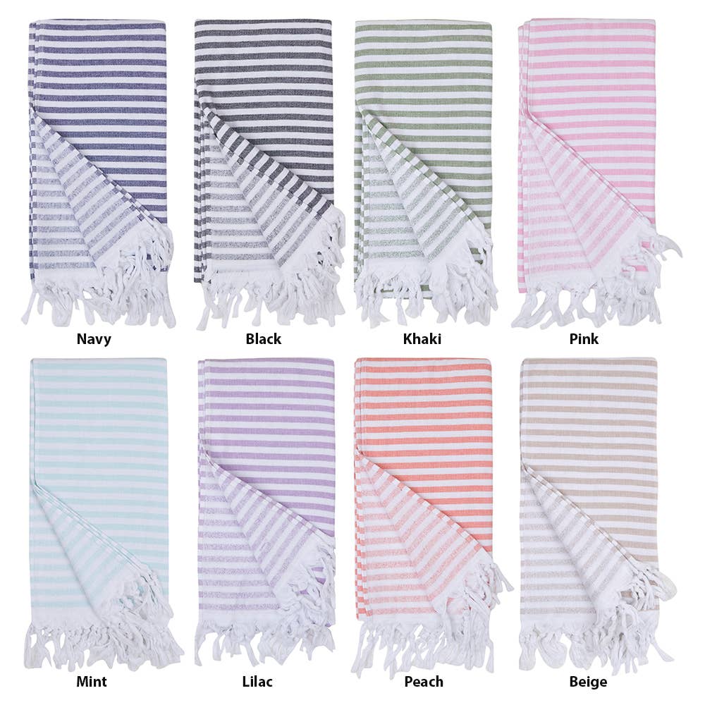 Royal terry-backed Turkish towel in fine stripe, 35x70 in, flat face with terry back | Kikoya