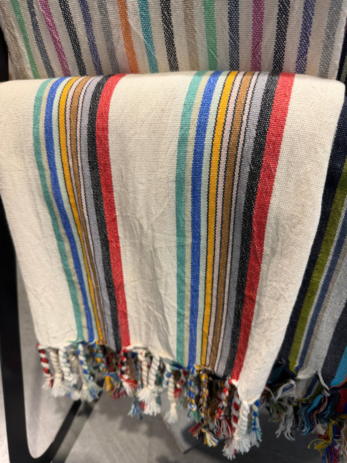 Premium Rustic Turkish beach towel in multicolour ticking stripe, 33x66 in | Kikoya