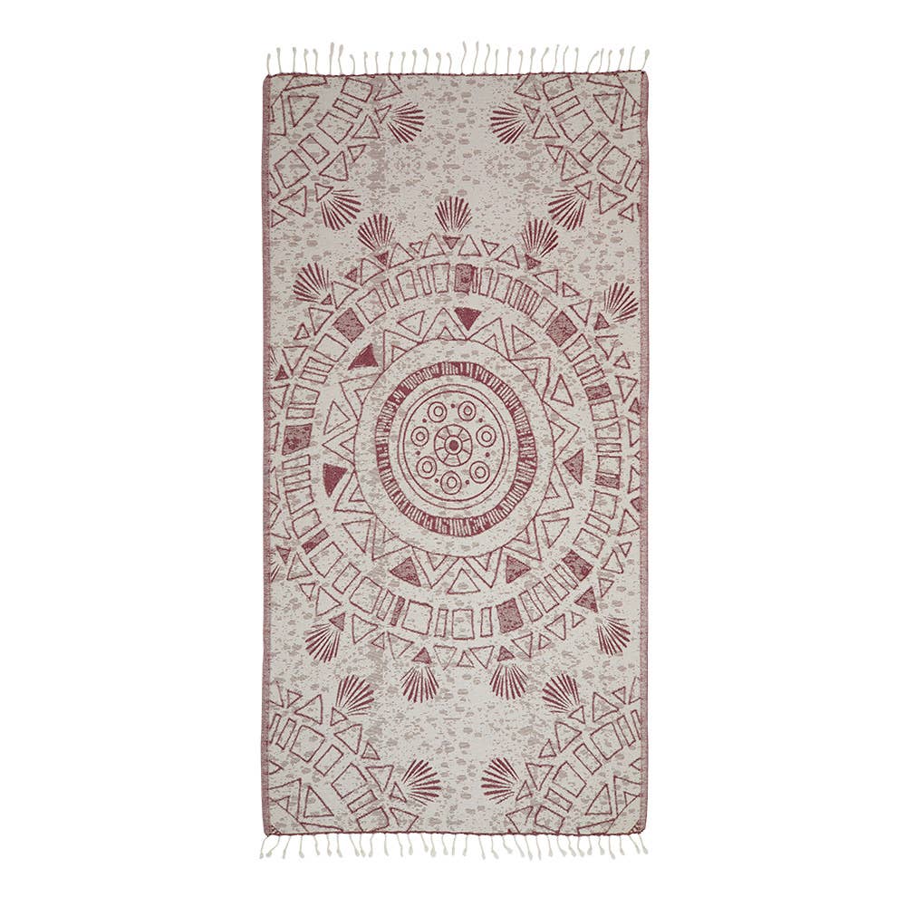 Storyteller ornamental jacquard Turkish beach towel, 35x70 in, flat-woven | Kikoya
