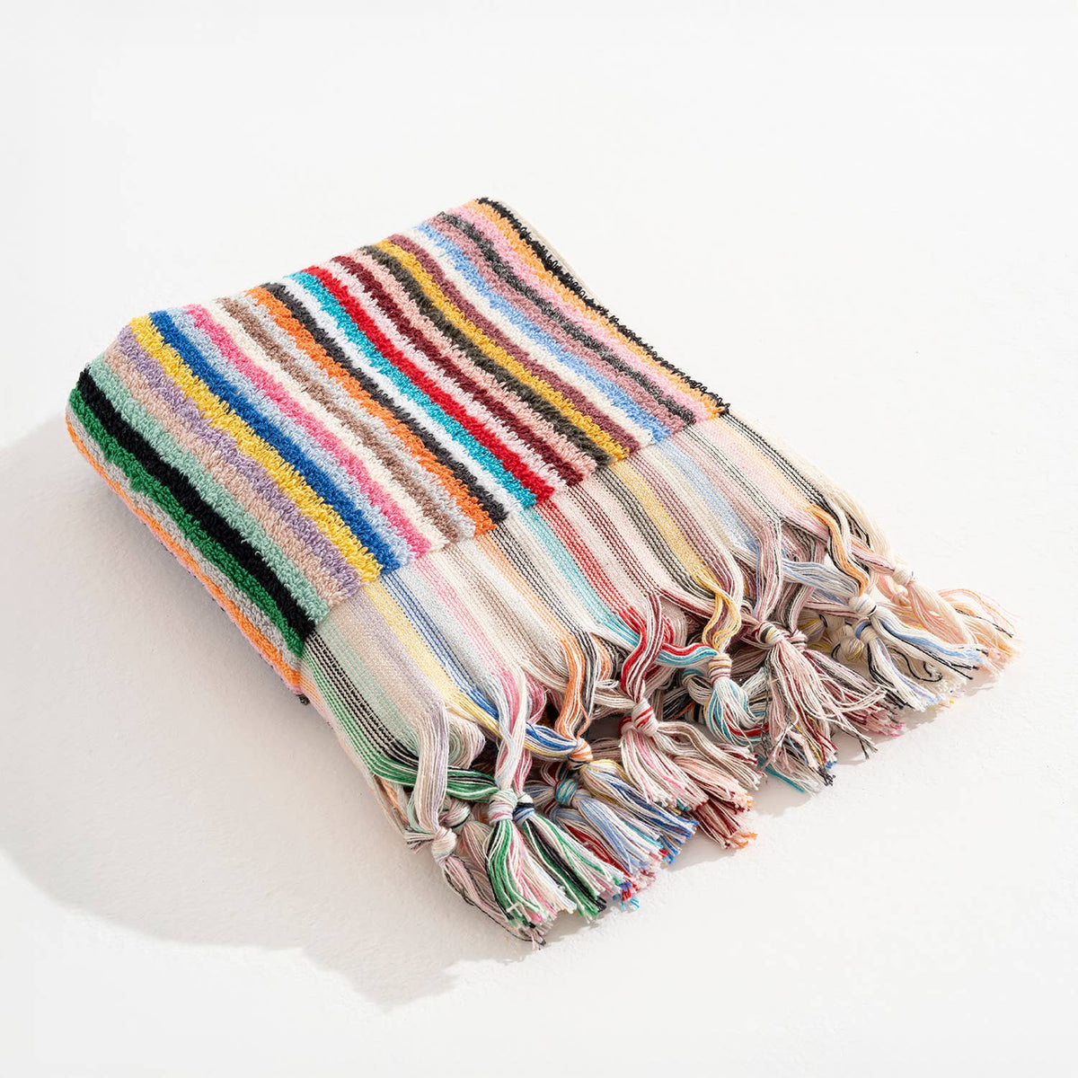 Handloomed Turkish hand towel with raised bubble stripe, 17x38 in | Kikoya