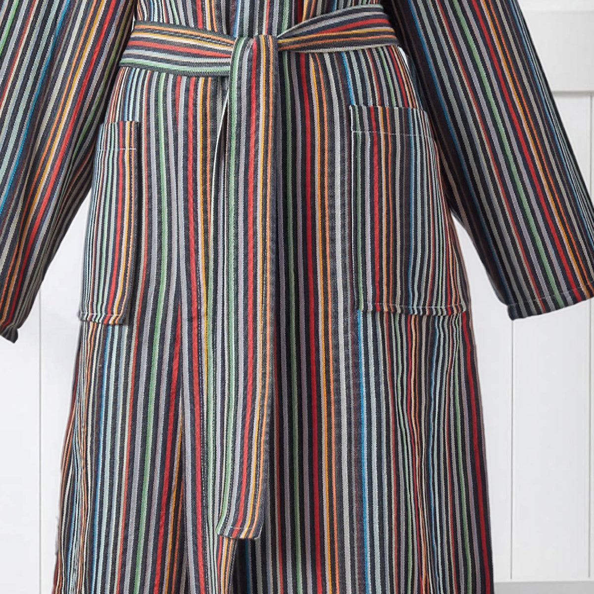Antique Turkish hooded bathrobe – Charcoal & Rust Stripe | Kikoya