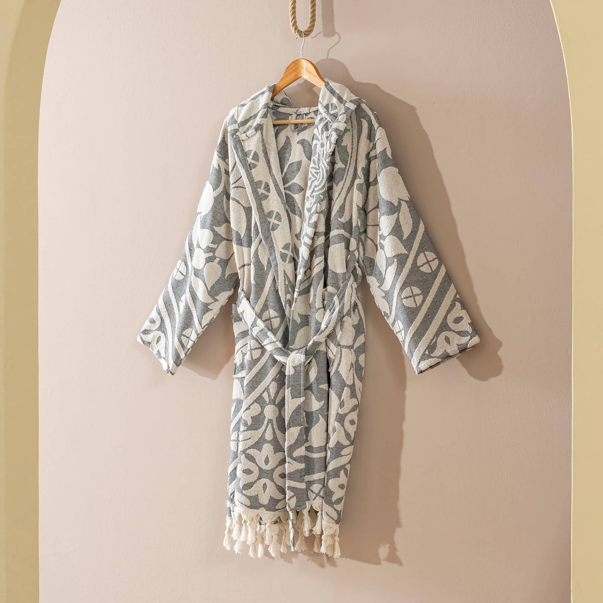 Mandala raised terry Turkish bathrobe, hooded | Kikoya