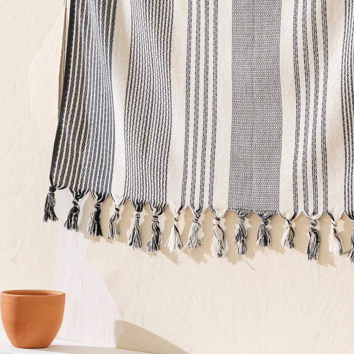 Tan Turkish beach towel in grey and taupe stripes, 33x66 in | Kikoya