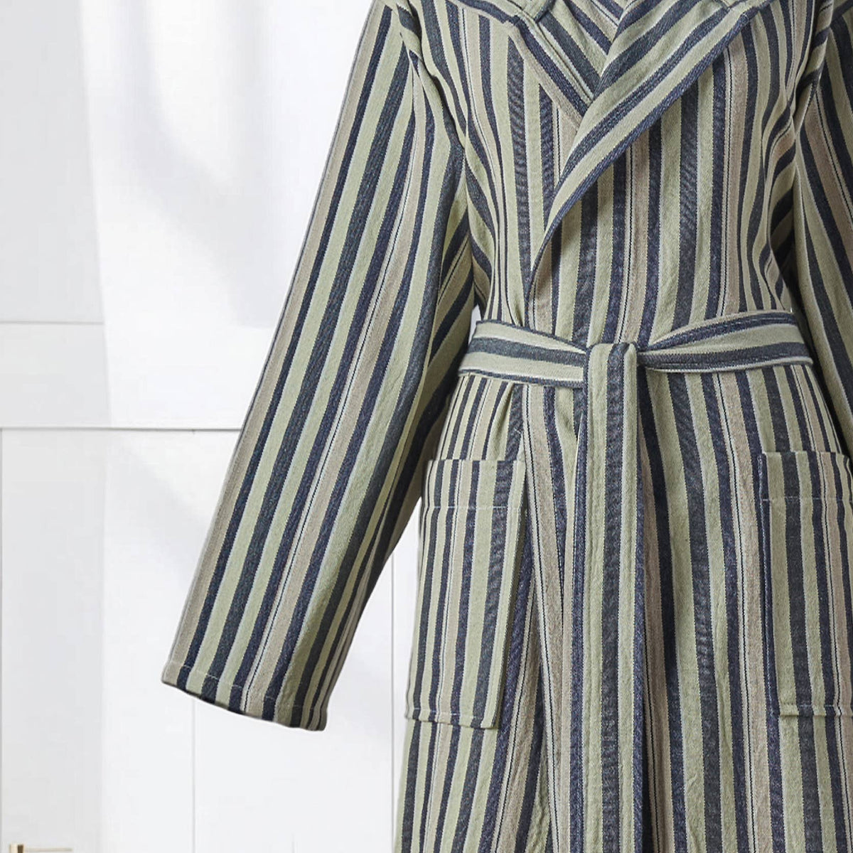 Antique Turkish hooded bathrobe – Olive Stripe | Kikoya