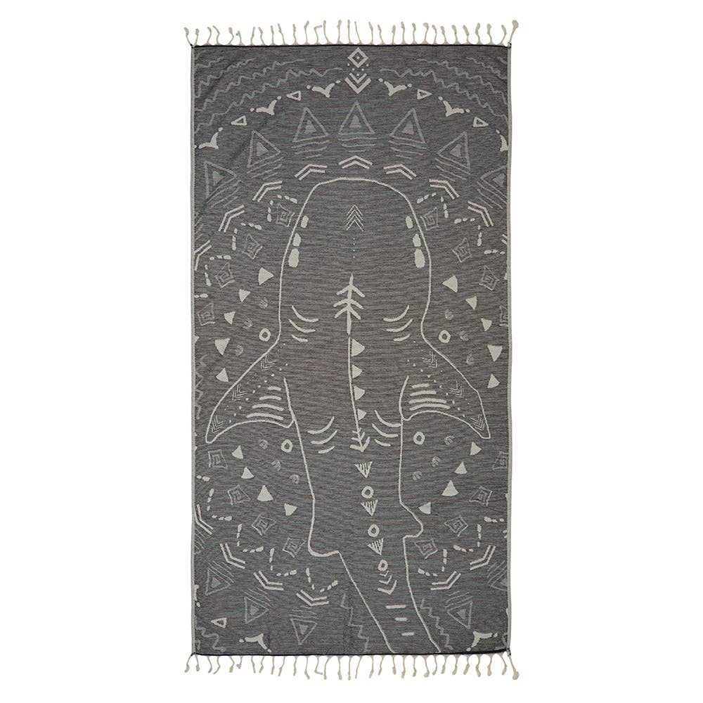 Shark terry-backed Turkish towel with woven jacquard face, 35x70 in | Kikoya