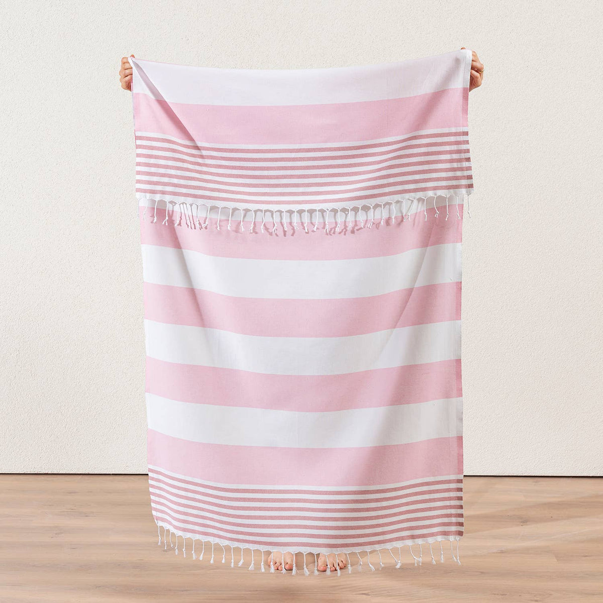 Mediterranean Turkish beach towel – Pink & Pink block stripe | Kikoya
