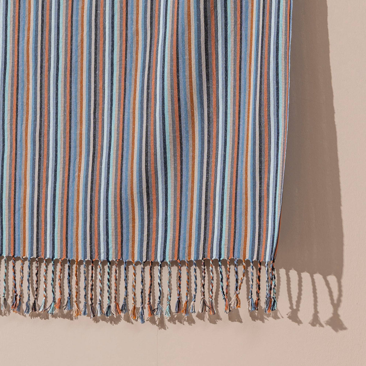 Premium Rustic Turkish Beach Towel – Rust & Denim Stripe, 100% Cotton Peshtemal, 40x70 in