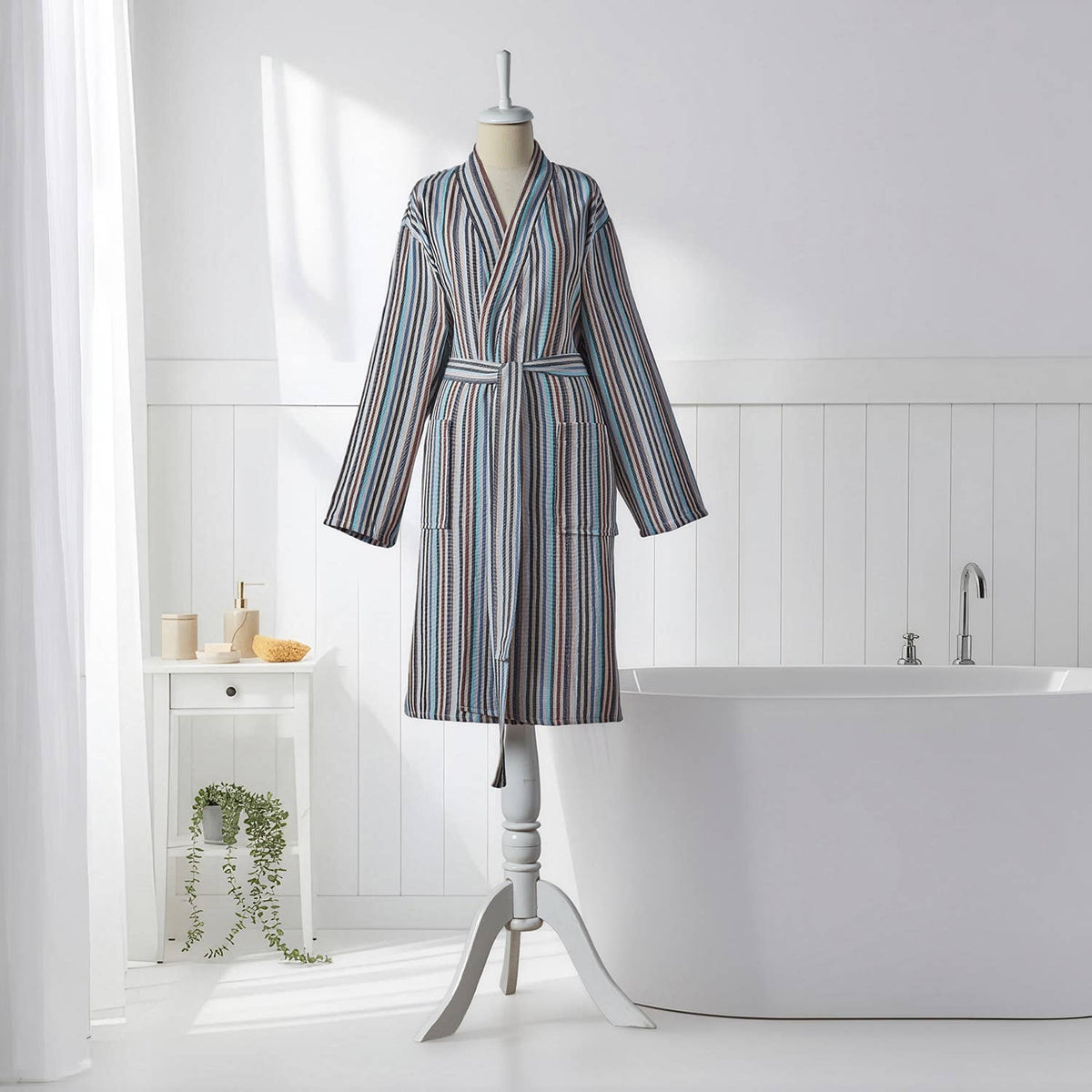 Antique Turkish kimono bathrobe – Slate Stripe | Kikoya