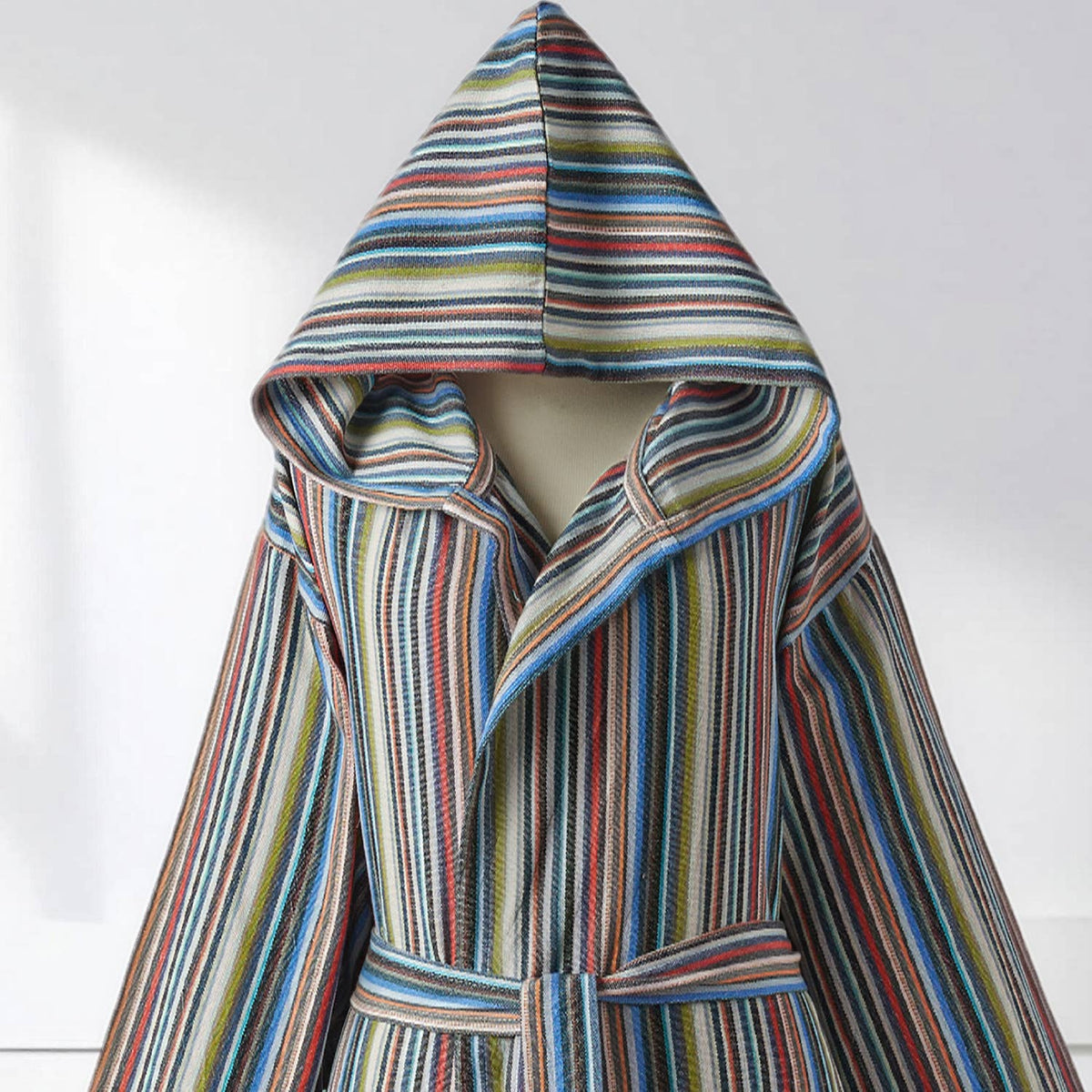 Antique Turkish hooded bathrobe – Cream Multi Stripe | Kikoya