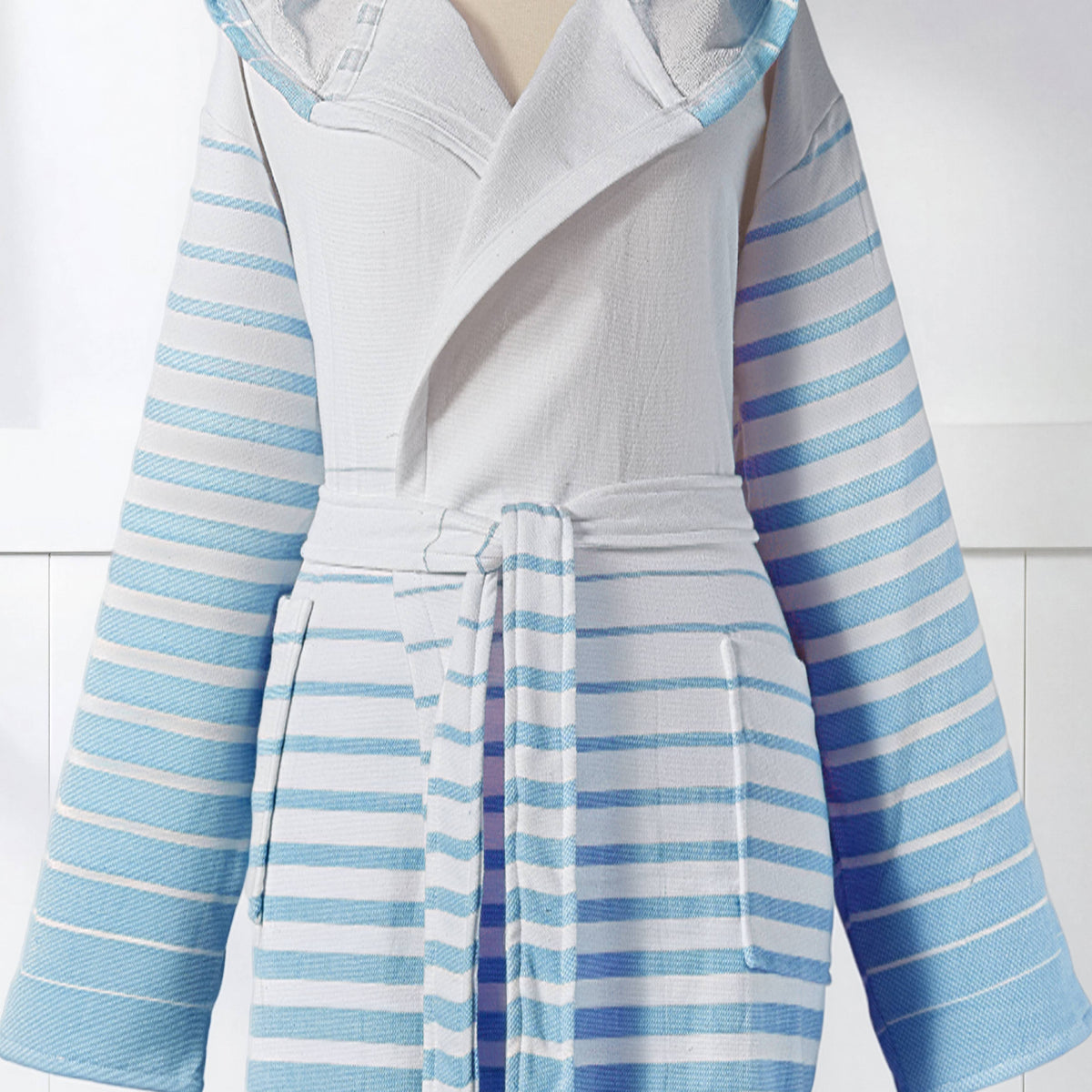 Paradiso terry-backed Turkish bathrobe in a two-tone stripe, hooded | Kikoya