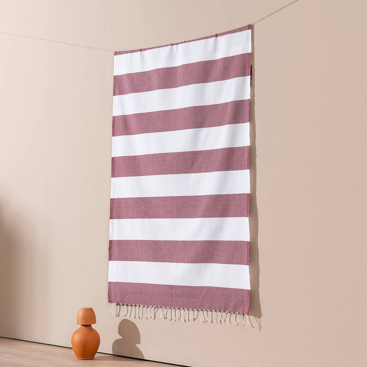 Cabana Turkish beach towel in two-tone block stripe on white, 33x66 in | Kikoya