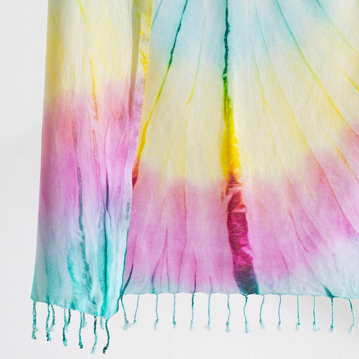 Tie-dye Turkish beach towel in pink, yellow and mint spiral, 33x65 in | Kikoya