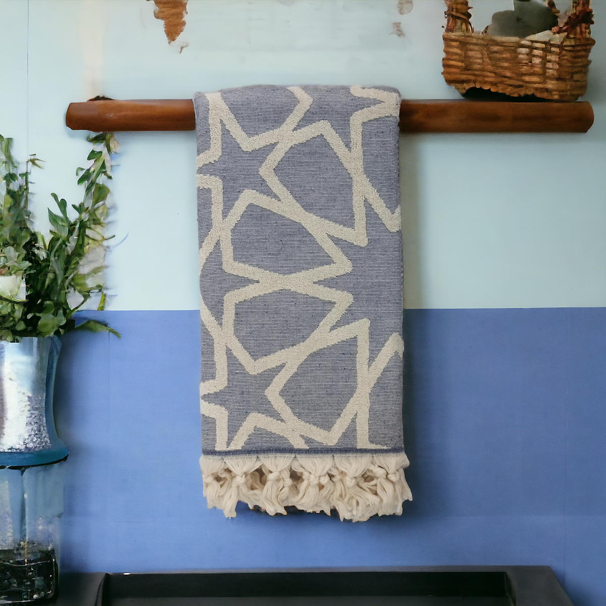 Maya Turkish terry towel with woven geometric jacquard, 36x66 in | Kikoya