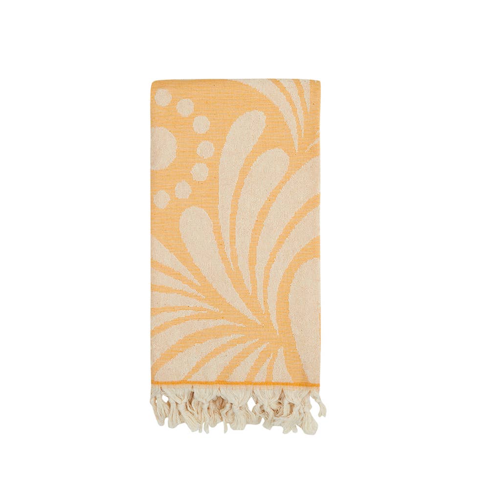 Rio Turkish terry towel with woven botanical jacquard | Kikoya