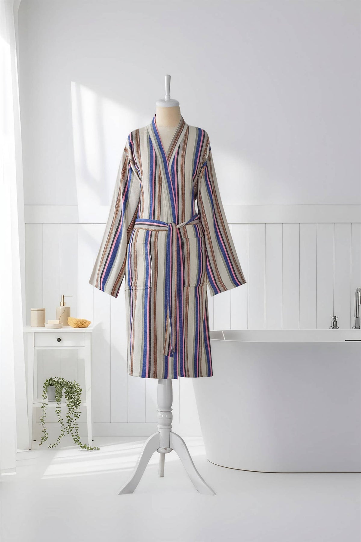 Multi stripe Turkish bathrobe in rainbow – kimono | Kikoya