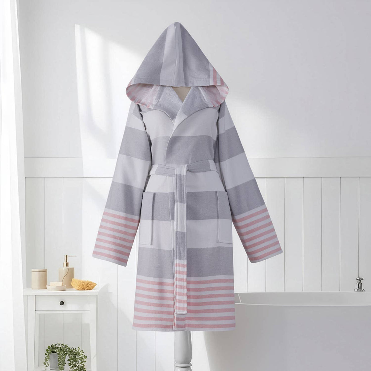 Mediterranean terry-backed Turkish bathrobe – block stripe | Kikoya