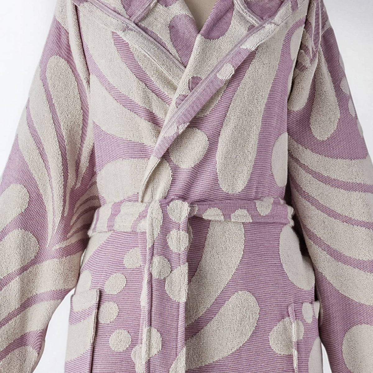 Rio Raised Terry Turkish bathrobe – Ikat Pattern, fabric and texture detail | Kikoya