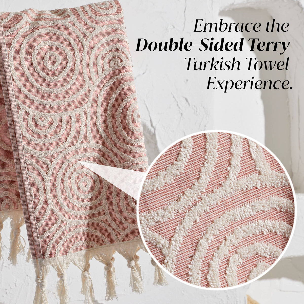 Double terry Turkish hand towel with woven jacquard pattern | Kikoya