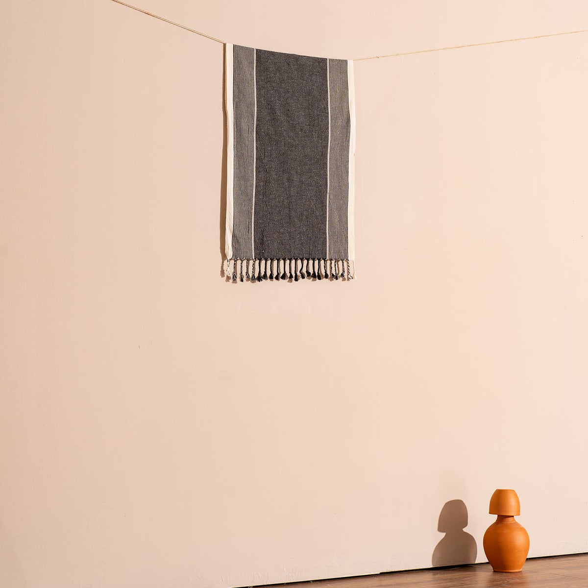 Hammam Turkish Peshtemal Towel – Black & Natural Stripe, 100% Cotton