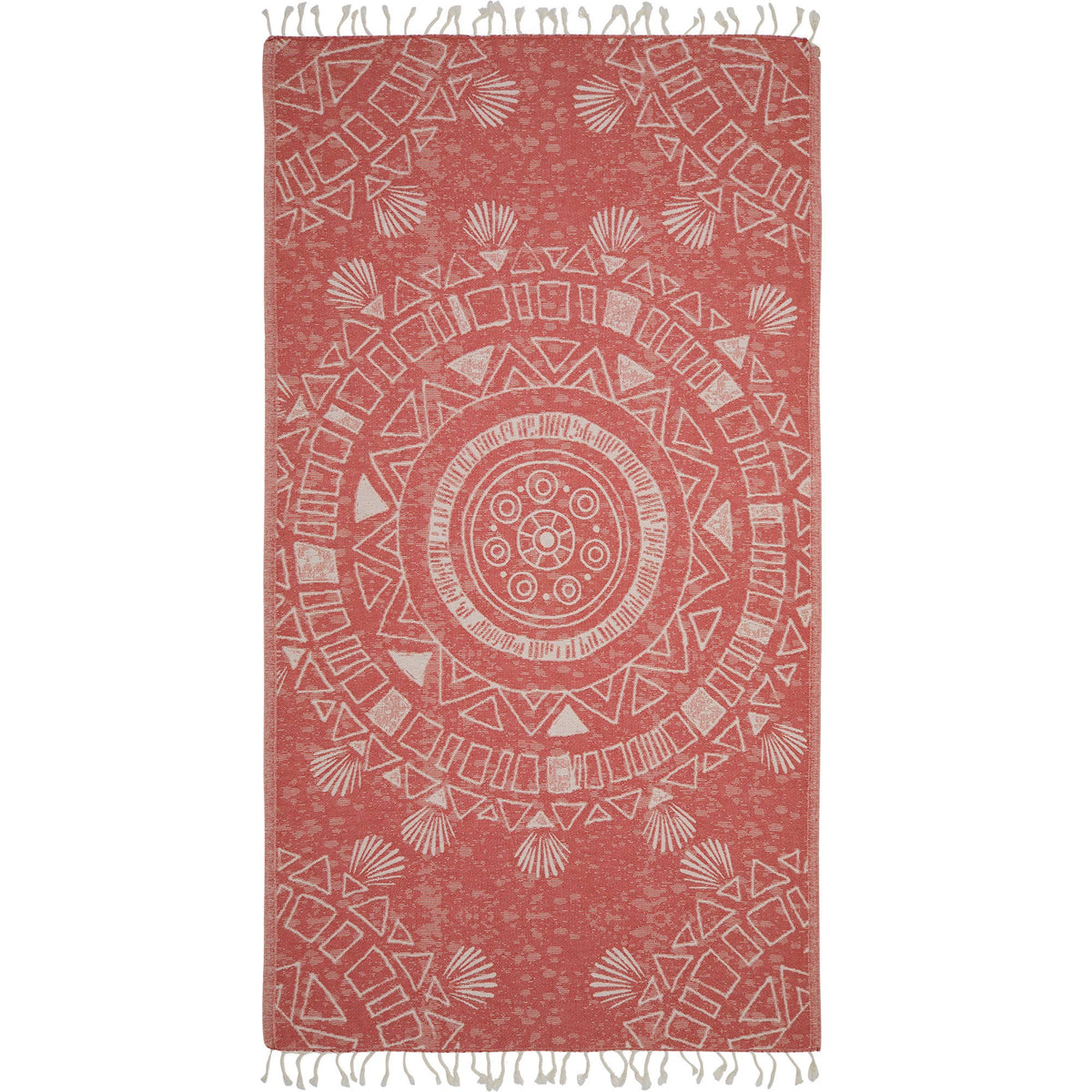 Storyteller ornamental jacquard Turkish beach towel, 35x70 in, flat-woven | Kikoya