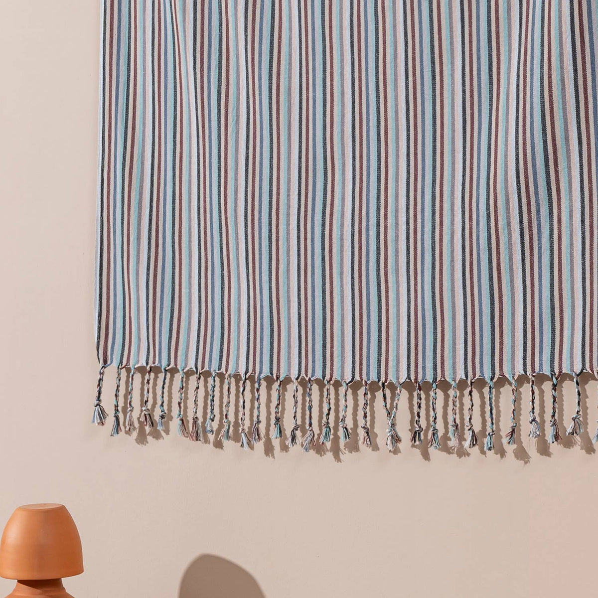 Premium Rustic Turkish Beach Towel – Dusty Blue Multi Stripe, 100% Cotton Peshtemal, 40x70 in