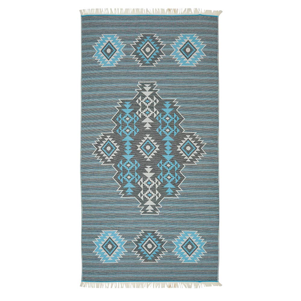 Tribal terry-backed Turkish towel with woven jacquard face, 35x70 in | Kikoya