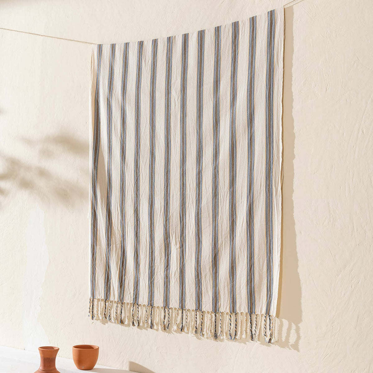 Premium rustic Turkish beach towel in a grey ticking stripe | Kikoya