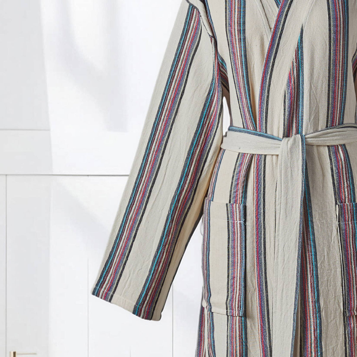 Antique Turkish kimono bathrobe – Cream Multi Stripe | Kikoya
