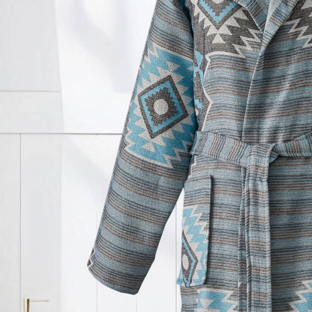 Kilim terry-backed Turkish bathrobe – hooded, multicolor | Kikoya