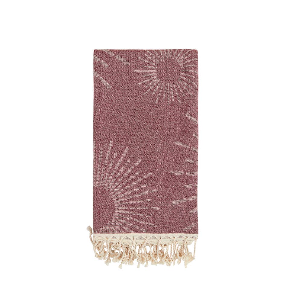Sunbright terry-backed Turkish towel with woven sunburst jacquard, 35x70 in | Kikoya