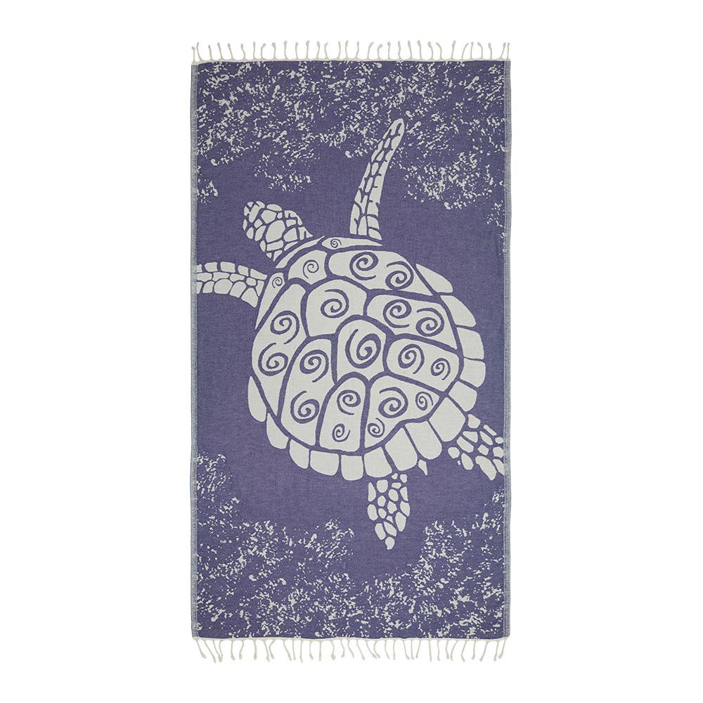 Sea Turtle Turkish beach towel with woven turtle jacquard, 35x70 in | Kikoya