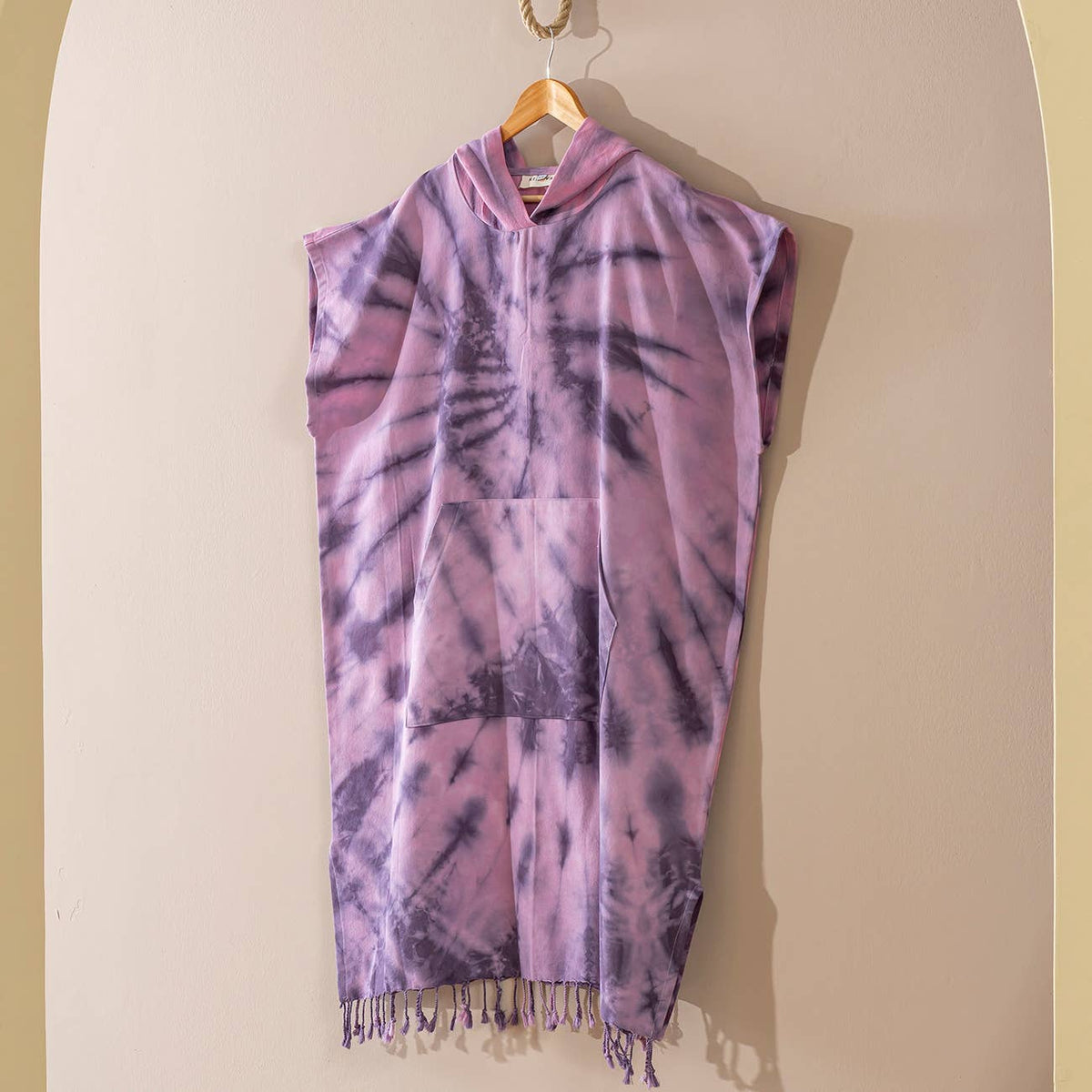 Plum Adult Hooded Changing Poncho – Purple Tie-dye, back view | Kikoya