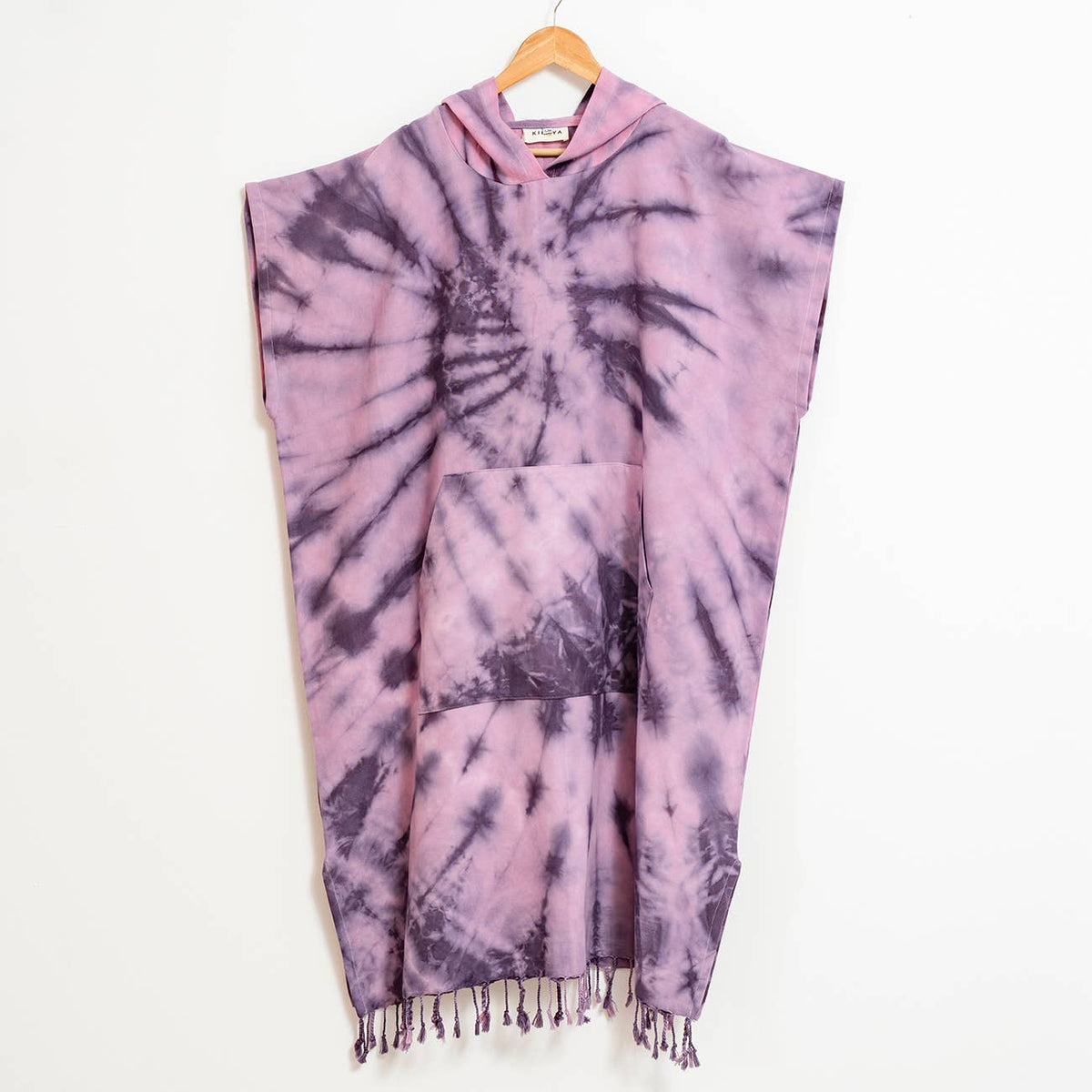 Plum Adult Hooded Changing Poncho – Purple Tie-dye, hood detail | Kikoya