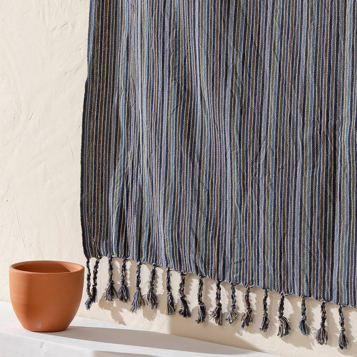 Premium rustic Turkish beach towel in a charcoal ticking stripe | Kikoya