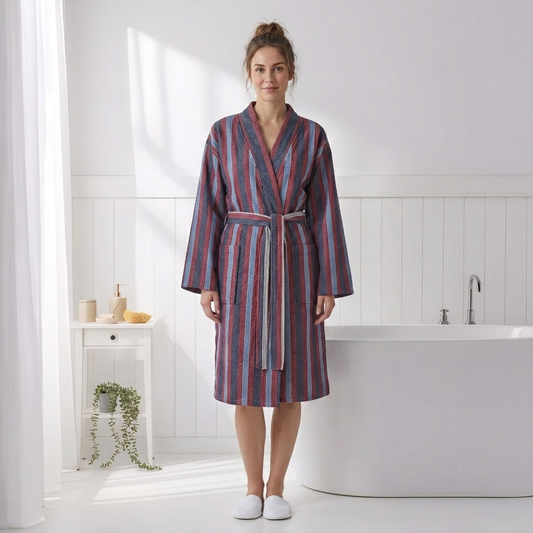 Antique Turkish kimono bathrobe – Plum Stripe | Kikoya