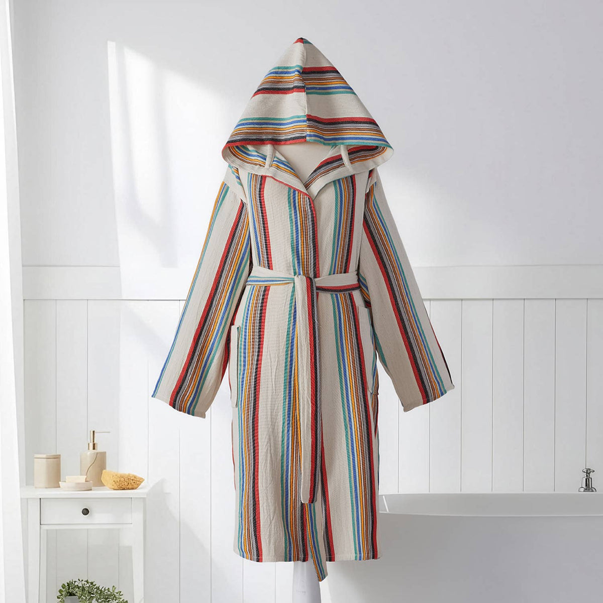 Rainbow Turkish bathrobe – stripe, hooded | Kikoya