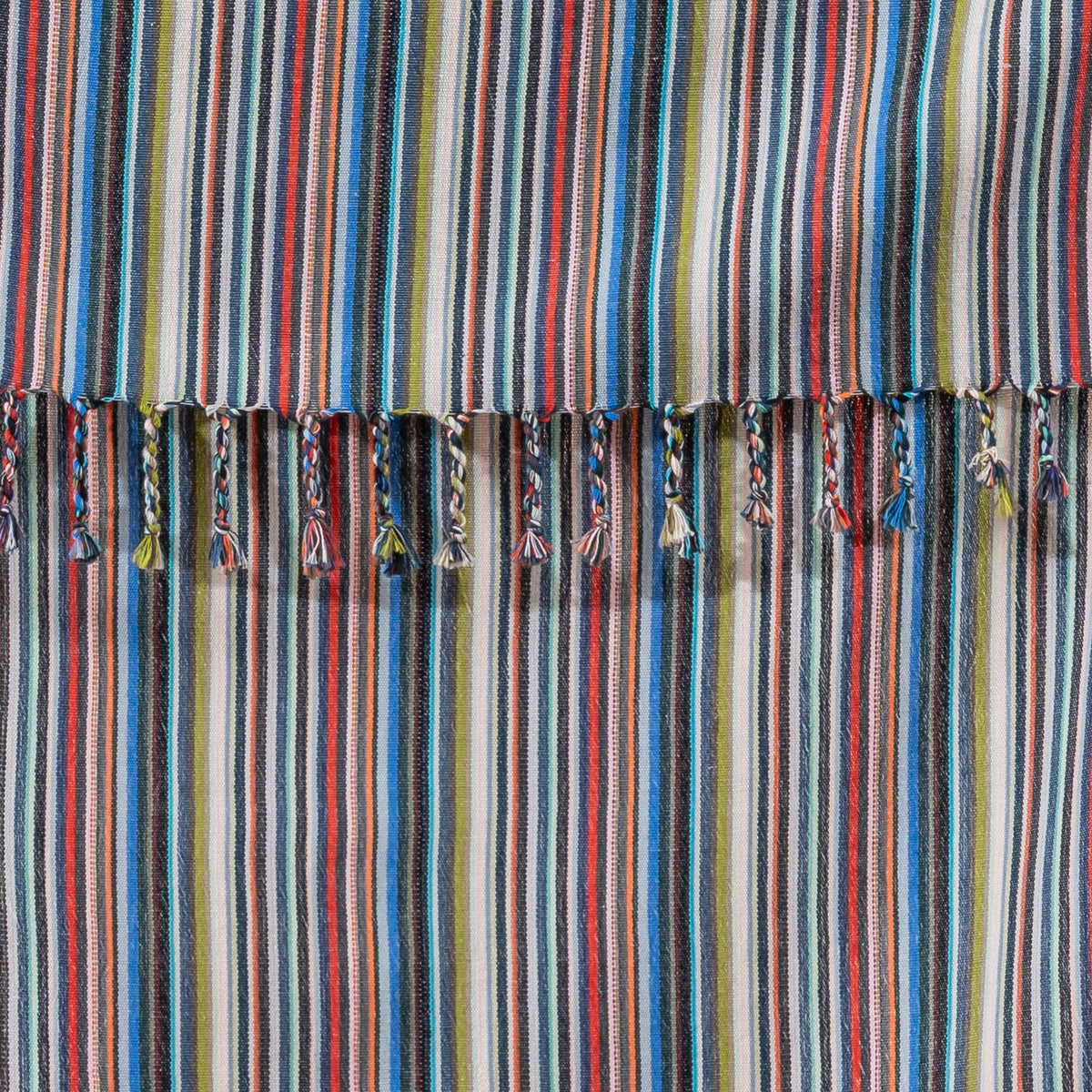 Carnival Multi Stripe peshtemal, tassel fringe detail | Kikoya