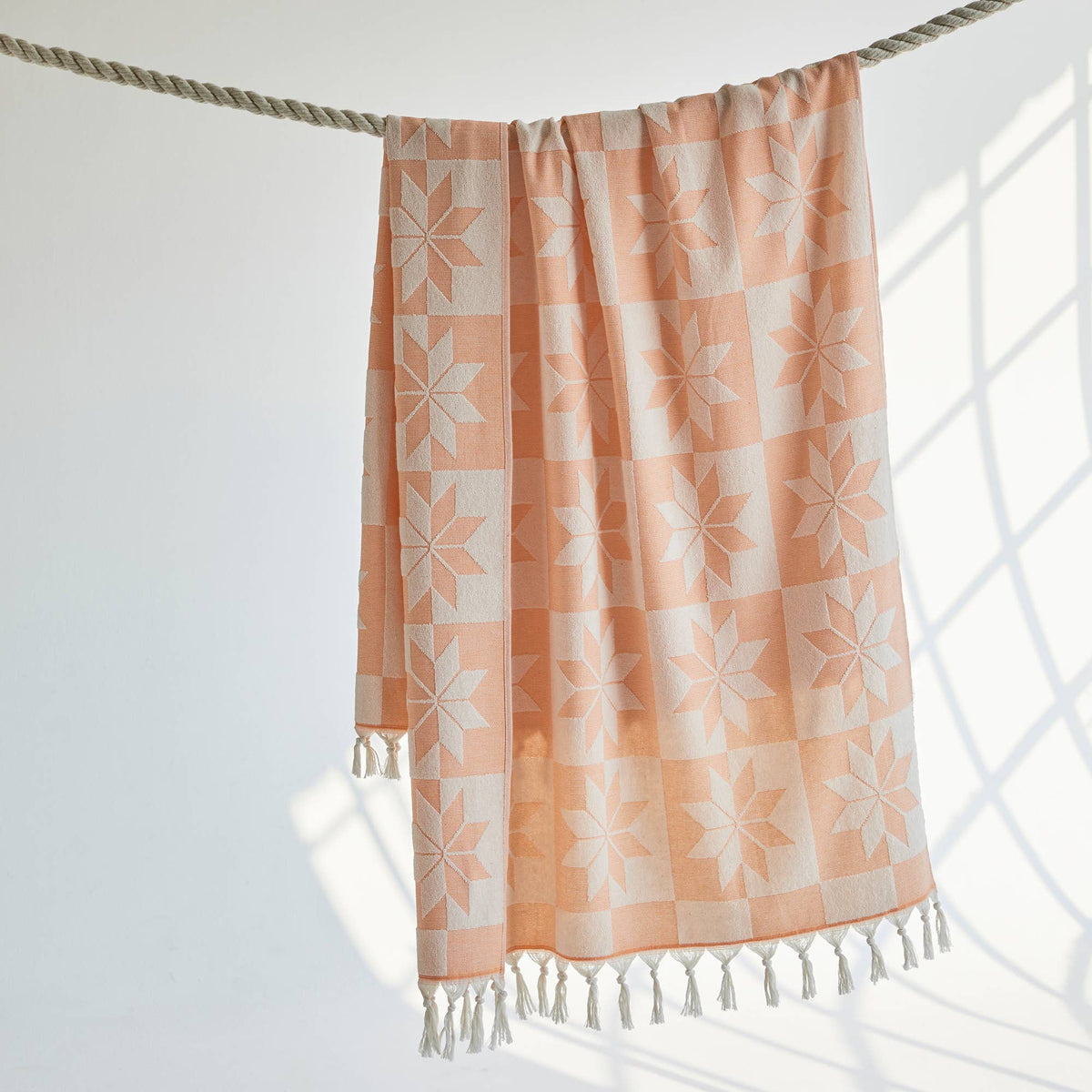 Mirror Turkish terry towel with a star-tile jacquard, 36x66 in | Kikoya