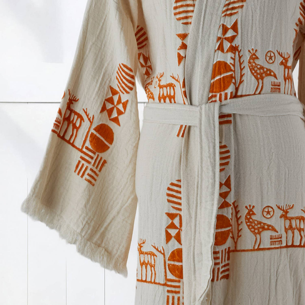 Block Print Turkish Cotton Bathrobe – Hand-stamped Design 10, Kimono
