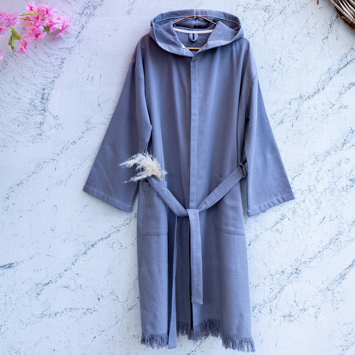 Arma terry-backed Turkish bathrobe, hooded and belted | Kikoya
