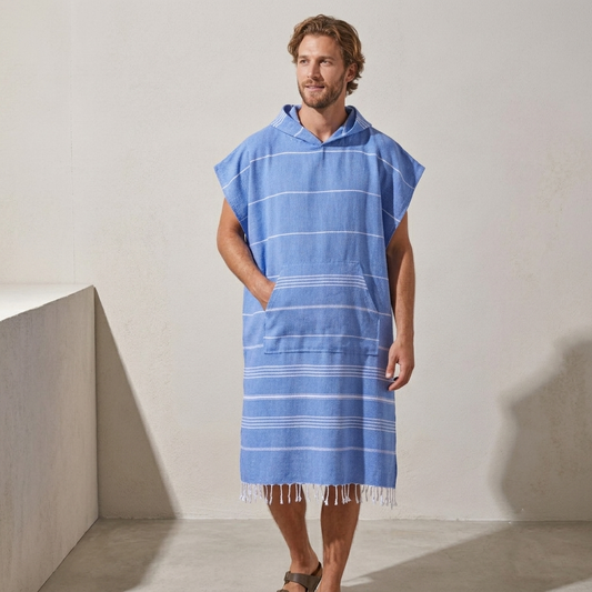Stripe Adult Hooded Changing Poncho – Stripe, front view | Kikoya