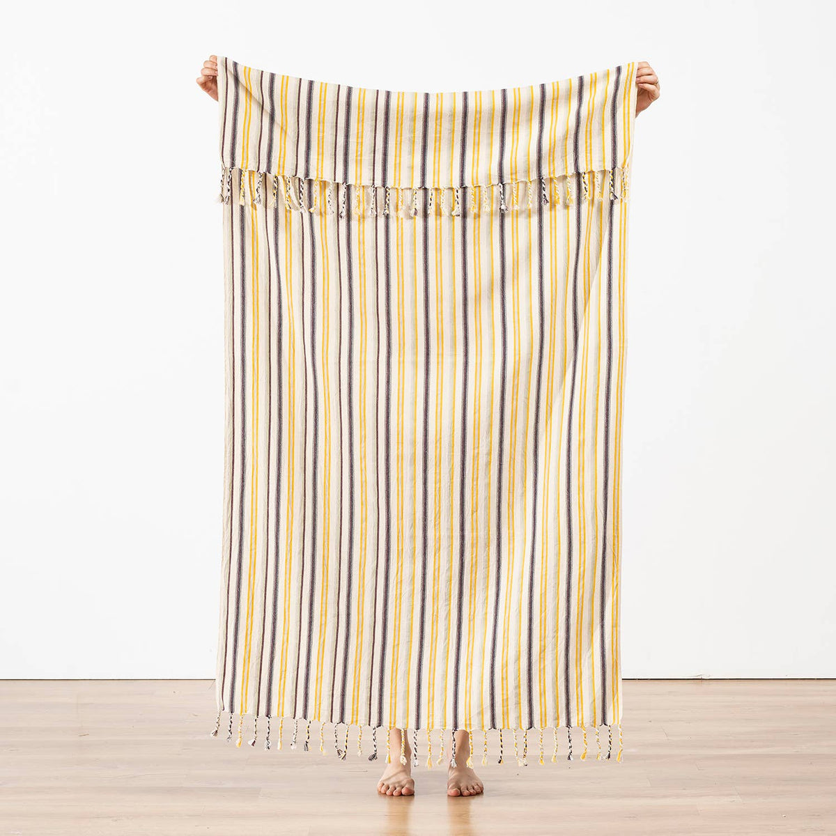 Premium Rustic Turkish beach towel – Lemon & Plum Stripe | Kikoya