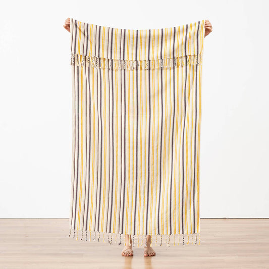 Premium Rustic Turkish beach towel – Lemon & Plum Stripe | Kikoya