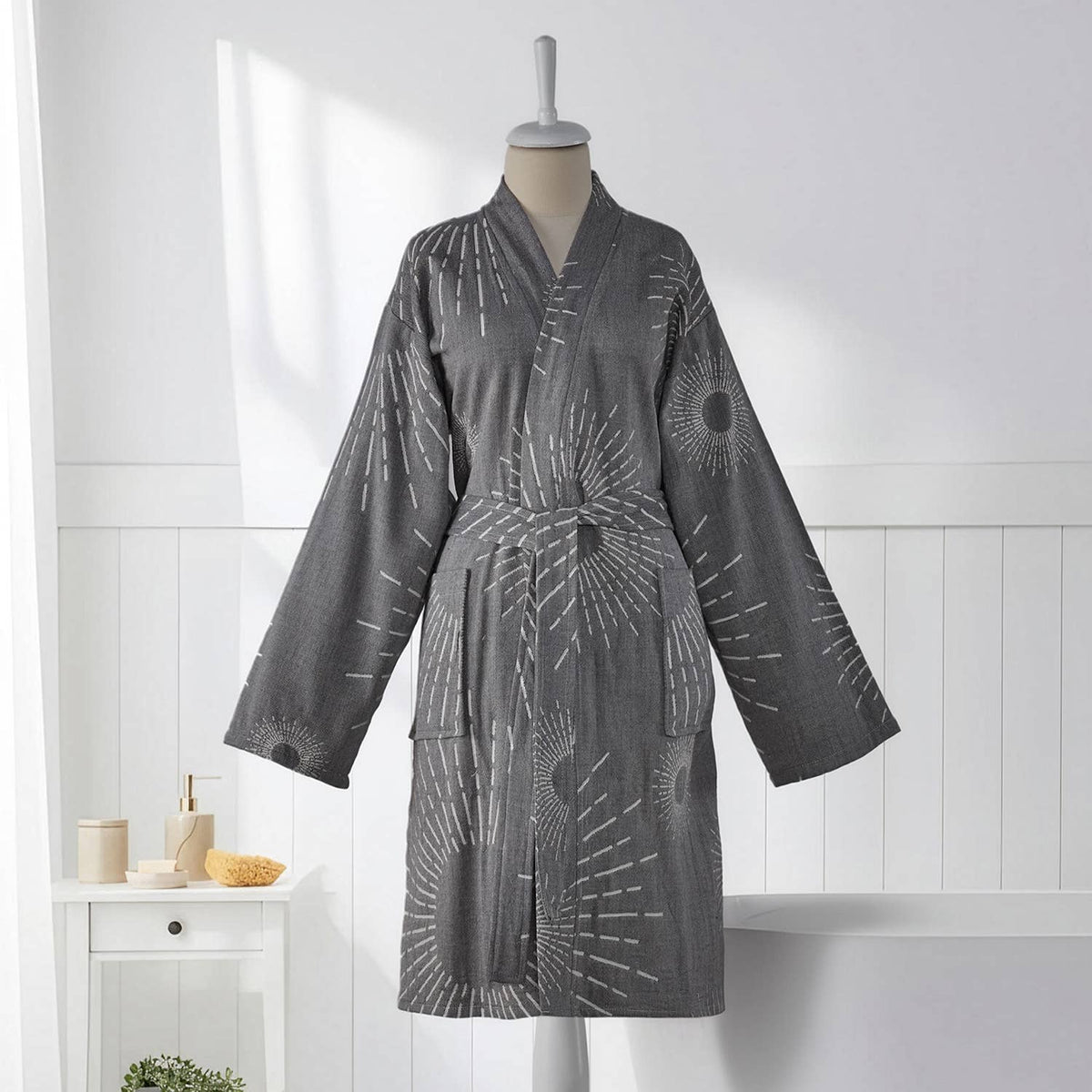Sunburst Turkish kimono bathrobe – Grey | Kikoya