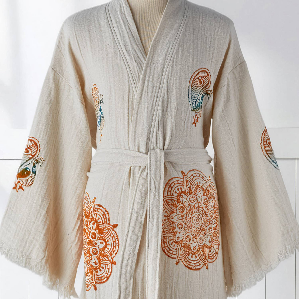 Block Print Turkish Cotton Bathrobe – Hand-stamped Design 8, Kimono