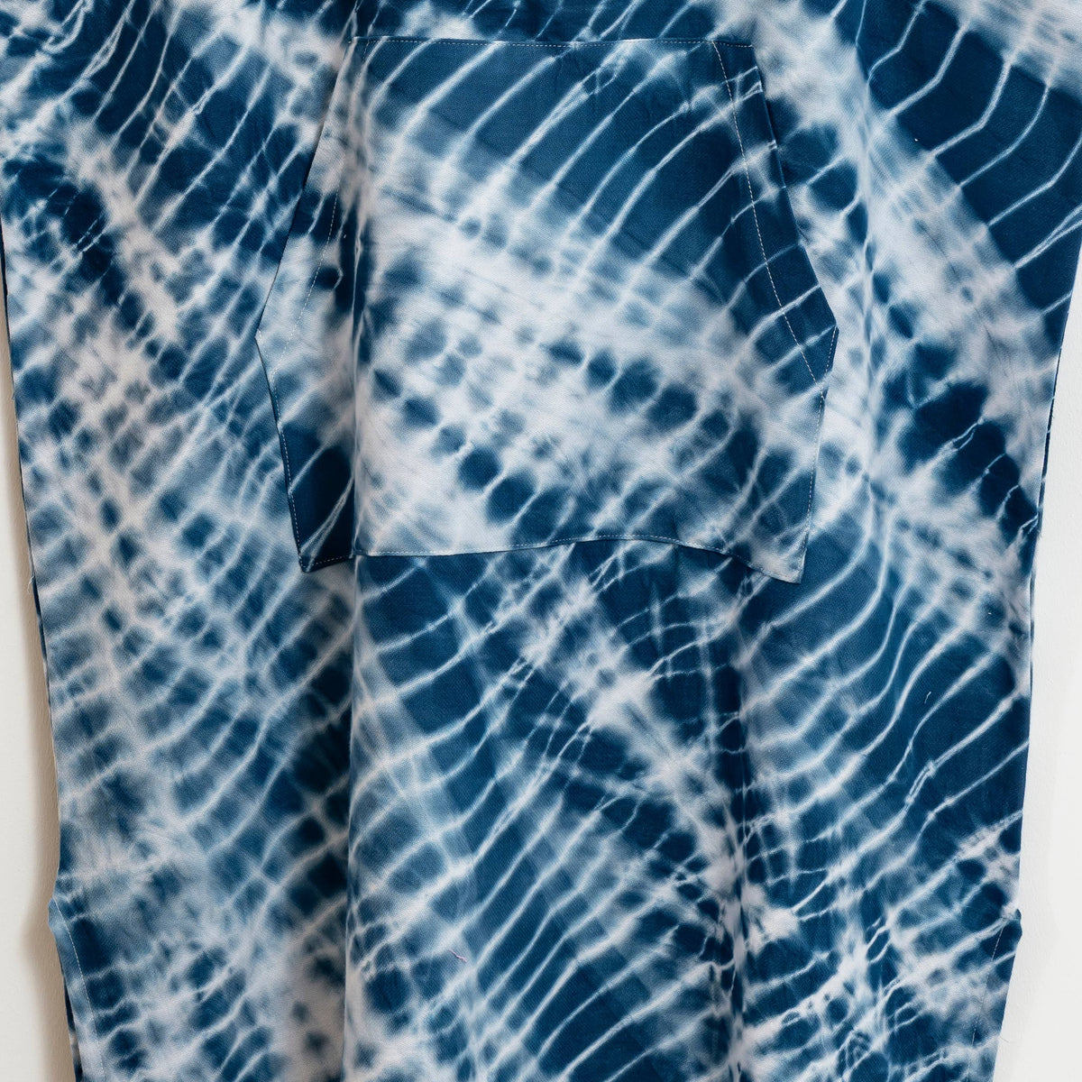 Shibori Adult Hooded Changing Poncho – Indigo Tie-dye, alternate view | Kikoya