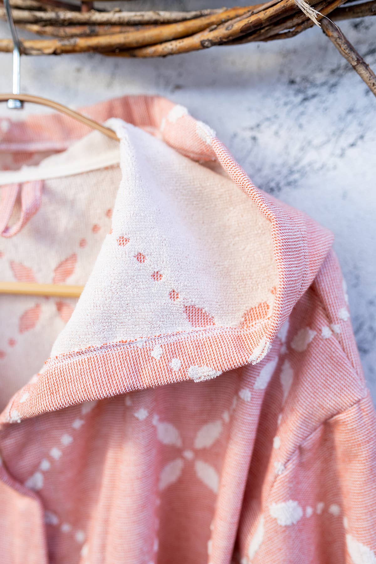Carmen raised terry Turkish bathrobe with a floral jacquard, hooded | Kikoya